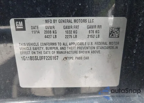 2015 Chevrolet Malibu Ls z USA, uszkodzony, nr VIN 1G11B5SL0FF226167